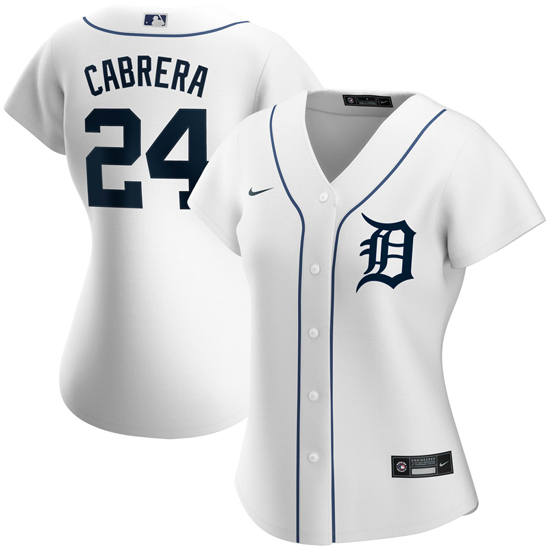 2020 MLB Women Detroit Tigers 24 Miguel Cabrera Nike White Home 2020 Replica Player Jersey 1